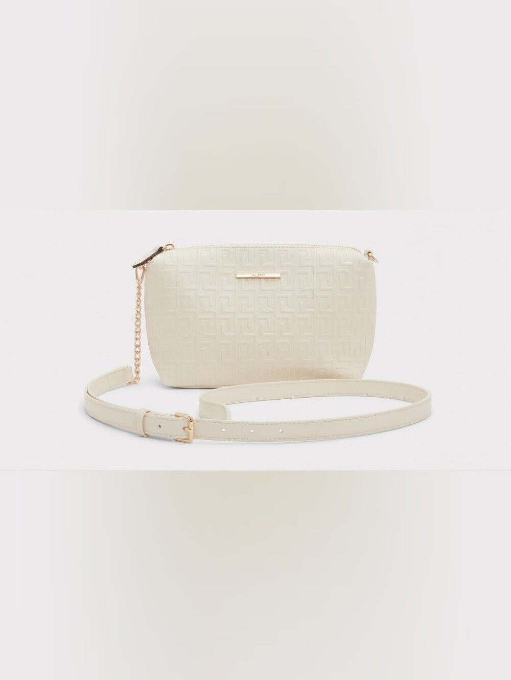 Aldo Cream Textured Crossbody Bag with Gold Chain Accent